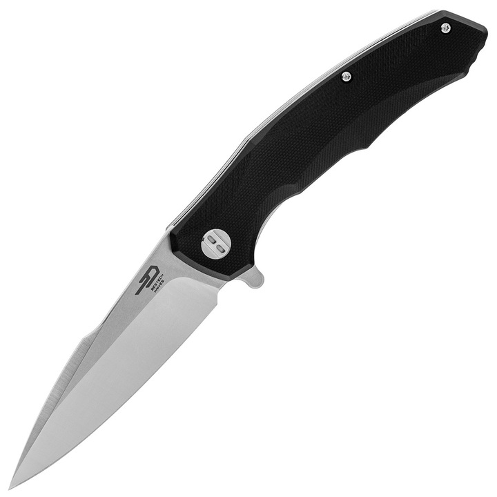 Cutit pliabil 'Warwolf ', Bestech Knives, Otel carbon, Textura anti-alunecare, 59-61 HRC, 89 mm, Negru / Argintiu