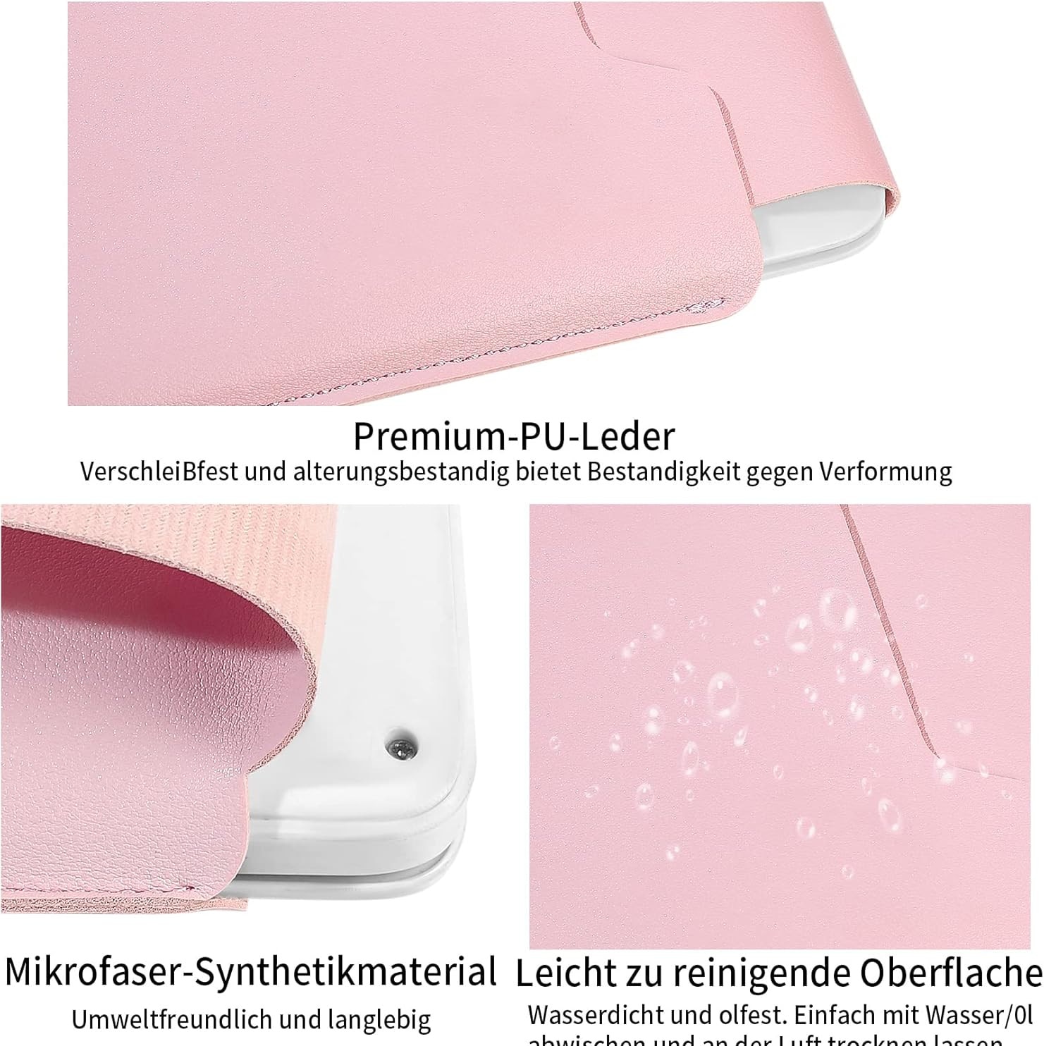 Husa de protectie pentru laptop, MacBook de 13 inchi, Ejiajia, piele PU, impermeabila, rezistenta la uzura si la zgarieturi, roz dulce