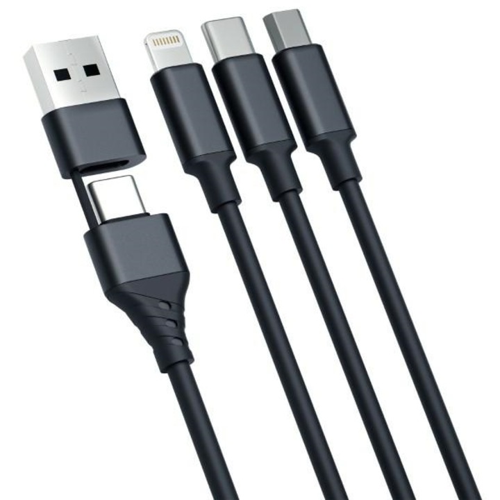 Кабел за данни, 3MK, USB-A към USB-C / MicroUSB / Lightning, 1,5 м, черен