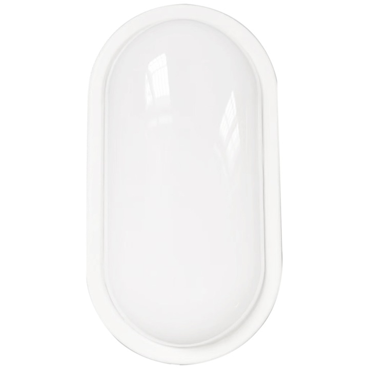 Овална външна LED стенна лампа + микровълнов сензор 15W, 1350LM, Студена светлина 6500K, IP54, бяла, 215x115mm - Ecoplanet