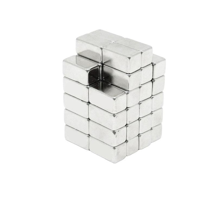 Декоративен магнит AJMAKER, квадрат, NdFeB N35, покритие ni-cu-ni, сребрист, 20x10x10mm