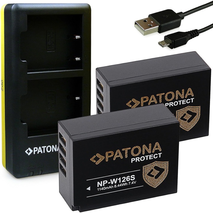 Patona Dual USB töltőcsomag, 2 db Patona Protect NP-W126S akkumulátor Fujifilm FinePix X-T1, X-T3