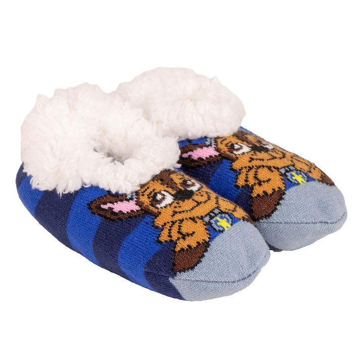 Botosei de casa pentru copii, material textil, talpa antiderapanta, albastru, Paw Patrol, Albastru