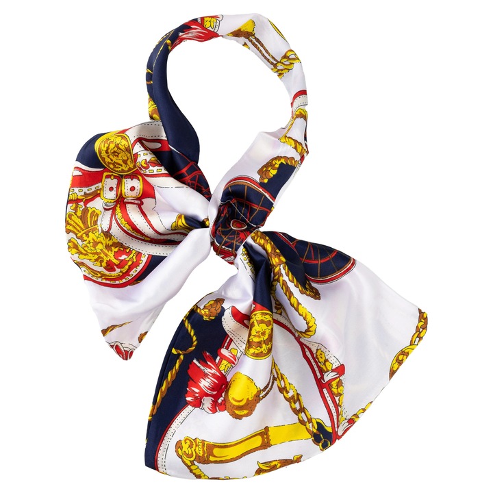 Esarfa fantezie, 30x60 cm, model flori caleasca alb