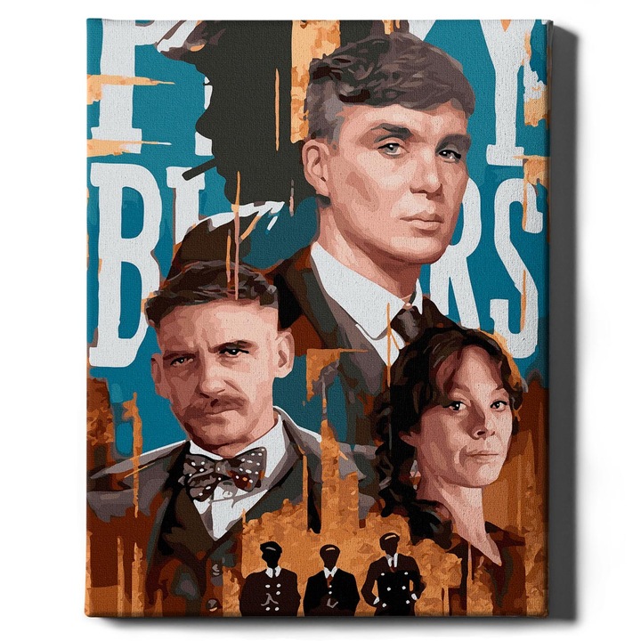 Комплект рисуване по номера със златиста блестяща боя, Tommy Shelby - памучно платно, дървена рамка, 40x50 см Oh Art! - 3 четки и акрилни бои