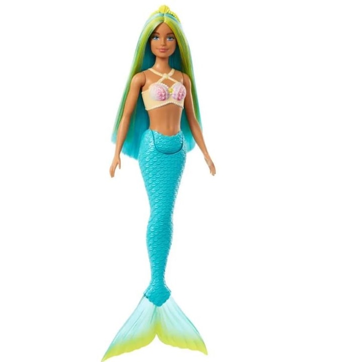 Mermaid Barbie sellő baba kék hajjal, türkiz farokkal, 30 cm