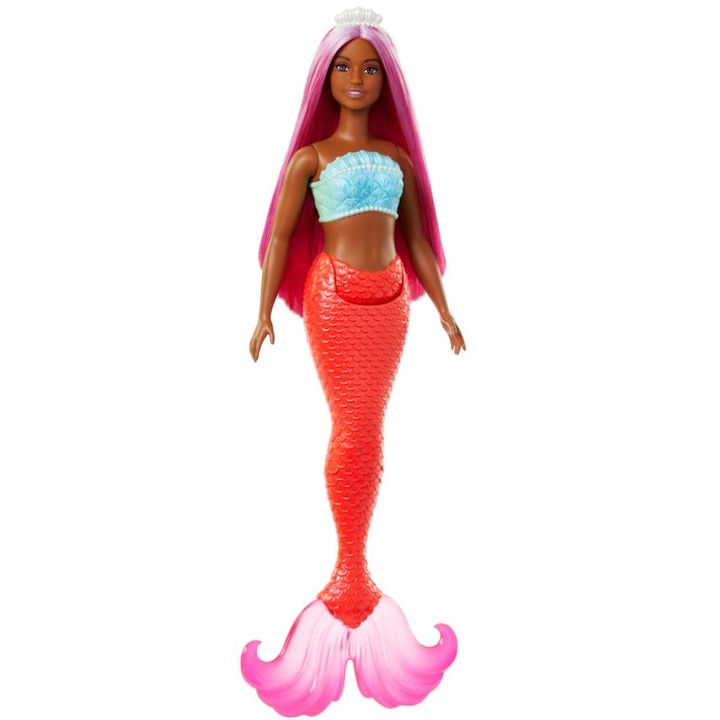 Mermaid Barbie sellő baba, piros farok, 30 cm