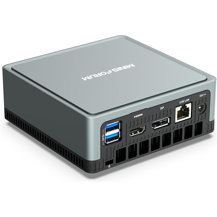 Мини компютър MinisForum UM350 AMD Ryzen 5 3550H, 16 GB RAM, 512 GB PCle SSD, Radeon Vega Graphics, двулентов WiFi HDMI/DisplayPort/USB-C, 2.5G RJ45 LAN, 4X порта USB 3.0