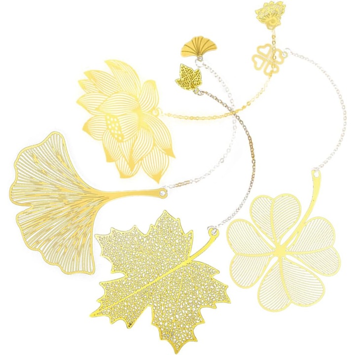 Semn de carte metalic din 4 piese, Bronz, 5x6x0.5 cm, Auriu