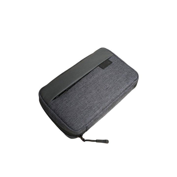 Táska kiegészítőknek, cipzárral zárható, külső zsebbel, belül rekeszes, vízálló, szürke