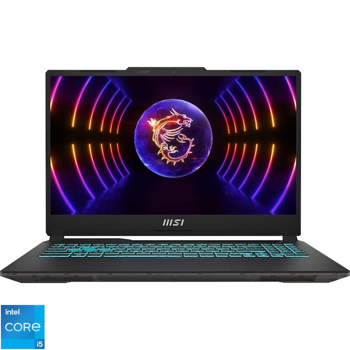 Laptop Gaming MSI Cyborg 15 A12UC cu procesor Intel® Core™ i5-12450H pana la 4.4 GHz, 15.6", Full HD, IPS, 144Hz, 16GB, 512GB SSD, NVIDIA® GeForce RTX™ 3050 4GB GDDR6, No OS, Black