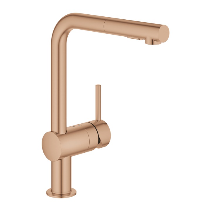 Смесител за кухня Grohe Minta 30274DL0, 3/8'', Тип L, Висок, С изтеглящ чучур, 2 функции, Мат, Copper
