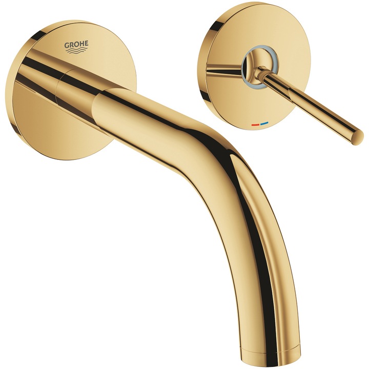 Baterie lavoar Grohe Atrio, pe perete, 185 mm, necesita valva, lucius, auriu, 19287GL3