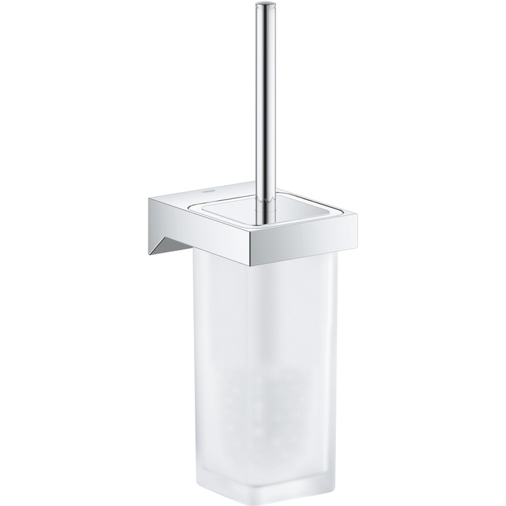 Set perie WC Grohe Selection Cube 40857000, montare pe perete, elemente fixare ascunse, crom/sticla