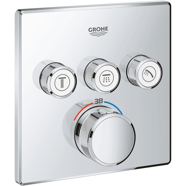 Контролен блок за душ Grohe SmartControl Cube, Термостат, 3 изхода, Изисква вентил, Хром, 29126000