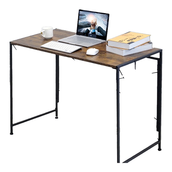 Birou calculator cu raft, birou, reglabil stanga si dreapta, Design industrial Vintage Maro-Negru 100x50x70cm BADU