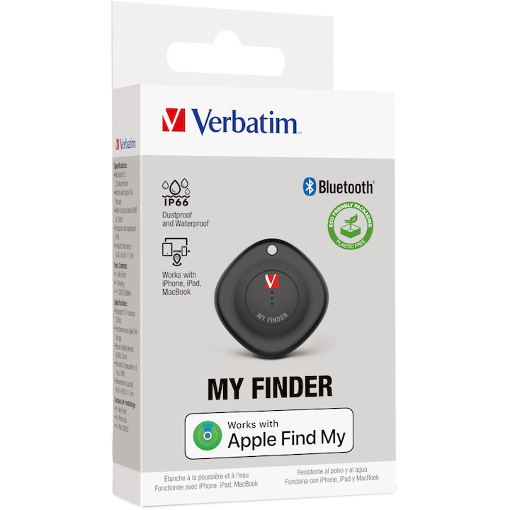 SmartTag Verbatim My Finder Tracker, Bluetooth, compatibil Apple, Negru