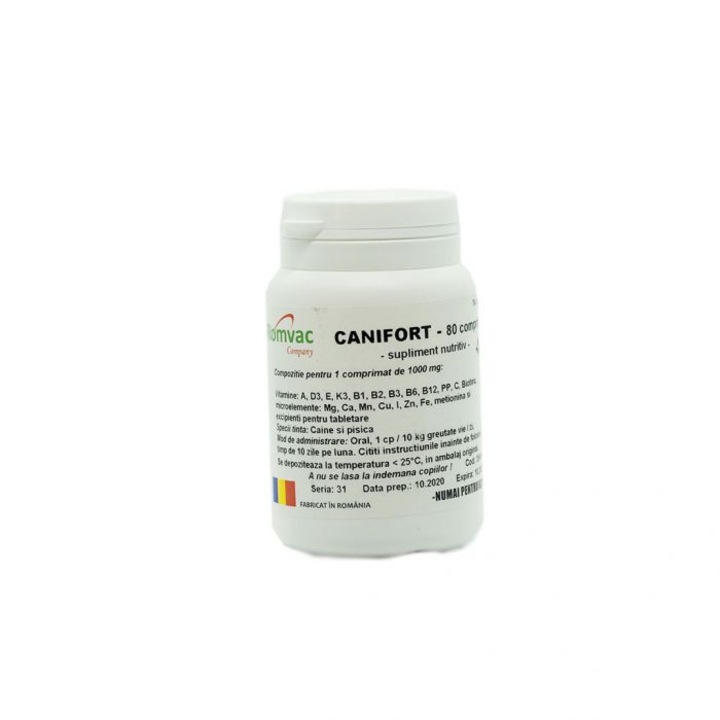 Supliment multivitaminic antiinfectios si antiparazitar Canifort 80comprimate