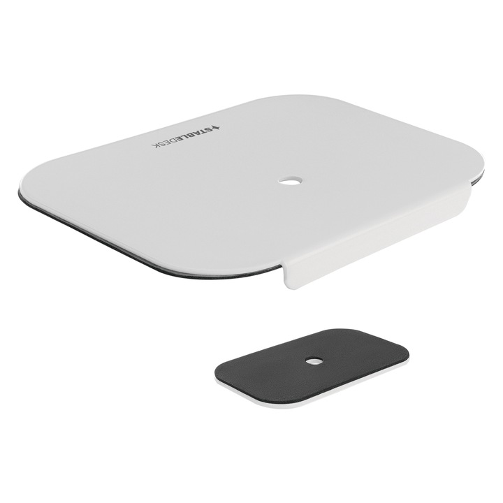 Placa de infortare blat birou din Otel, Pentru montare Suport monitor reglabil VESA cu clema/surub in blat, Ergonomic, Protectie masa, Design Ultra-Slim din 2 piese, Baza Anti-alunecare, Alb mat