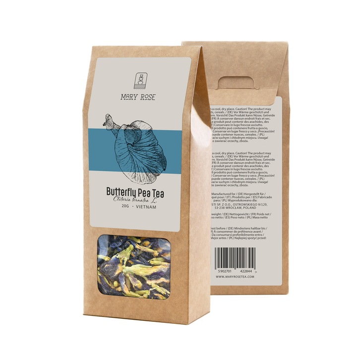 Kék Tea Butterfly Pea Tea, Mary Rose, Clitoria Ternatea, Természetes Antioxidáns, Memória- és Hangulatjavító, 20 g