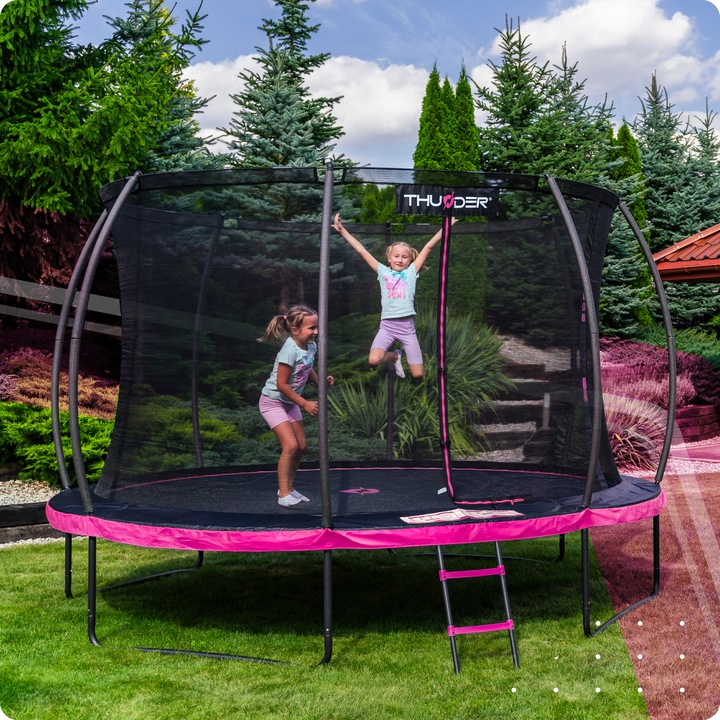 Gyermek kerti trambulin, Thunder, Inside Ultra 10Ft, 312 cm, belső hálóval, rózsaszínű