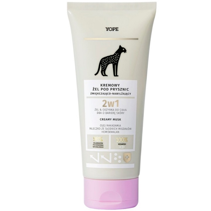 Tusfürdő és kondicionáló, 2 az 1-ben, YOPE, krémes pézsma, 200 ml