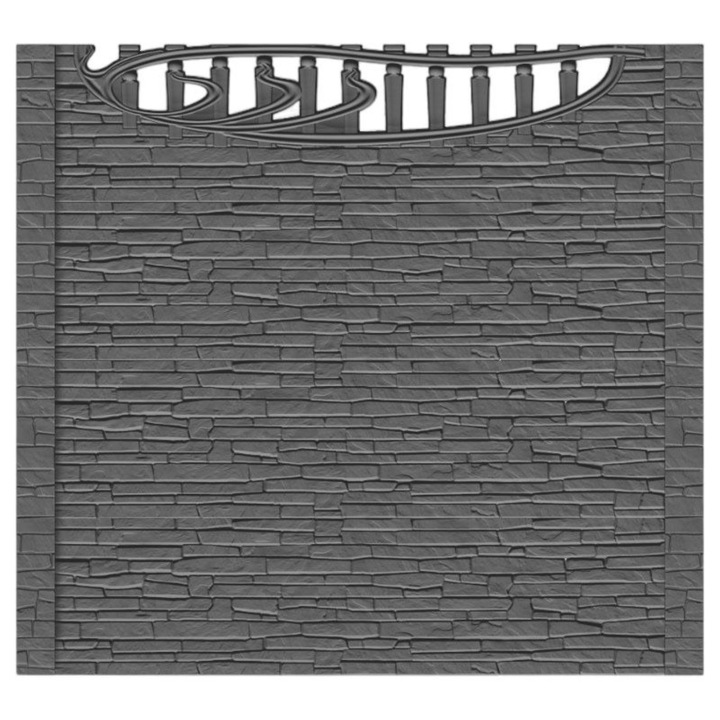 Set matrita gard, panou intreg, 3 matrite mijloc + 1 terminatie + 2 stalpi, model Piatra Maxiforma, plastic ABS, negru