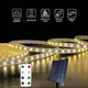 Kültéri napelemes LED szalag 5 méter 3,2 V 1800 mAH, kültéri napfény, 60 LED/M, távirányító, 12 órás üzemidő, meleg fény 2700 K