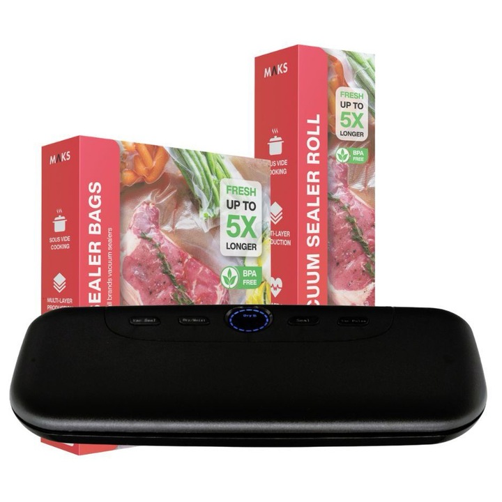 Aparat vidat si sigilat MAKS M22, extractie 10 secunde, furtun extractie, vidare umeda si uscata, latime 30cm, Display LED, Rola Pungi 28*500, 10 pungi pretaiate