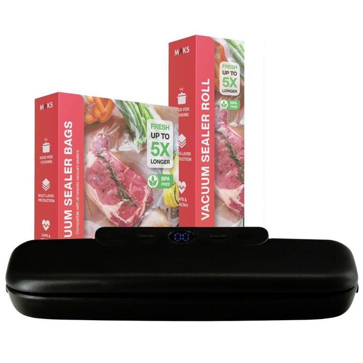 Aparat Vidat si sigilat MAKS™ M12, extractie 10 secunde, vidare uscata, latime 30cm, Display LED, Rola Pungi 28*500, 10 pungi pretaiate