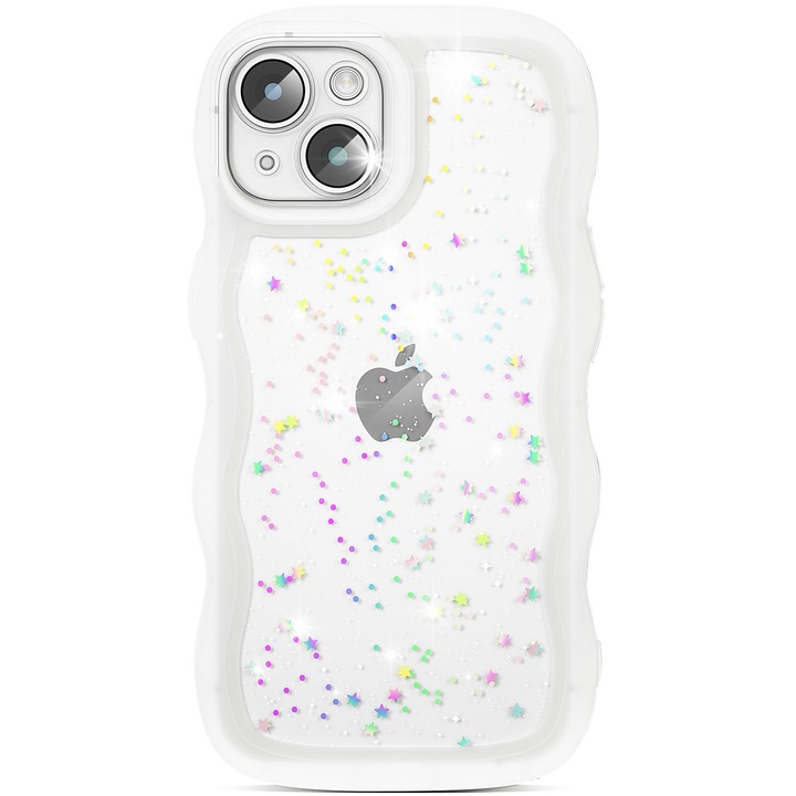 Telefontok, iPhone 15 Pro kompatibilis, Model Kawaii Bling Sparkle Glitter, Szilikon, Fehér