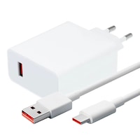 Incarcator Telefon Fast Charging pentru Xiaomi 33W Cablu USB Type-C 6A putere 66W Alb