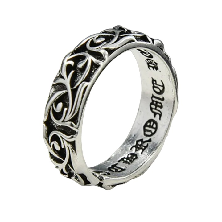 Inel gotic, model thailandez, tematica asiatica, marime universala, reglabil, unisex, argintiu, EFAYN