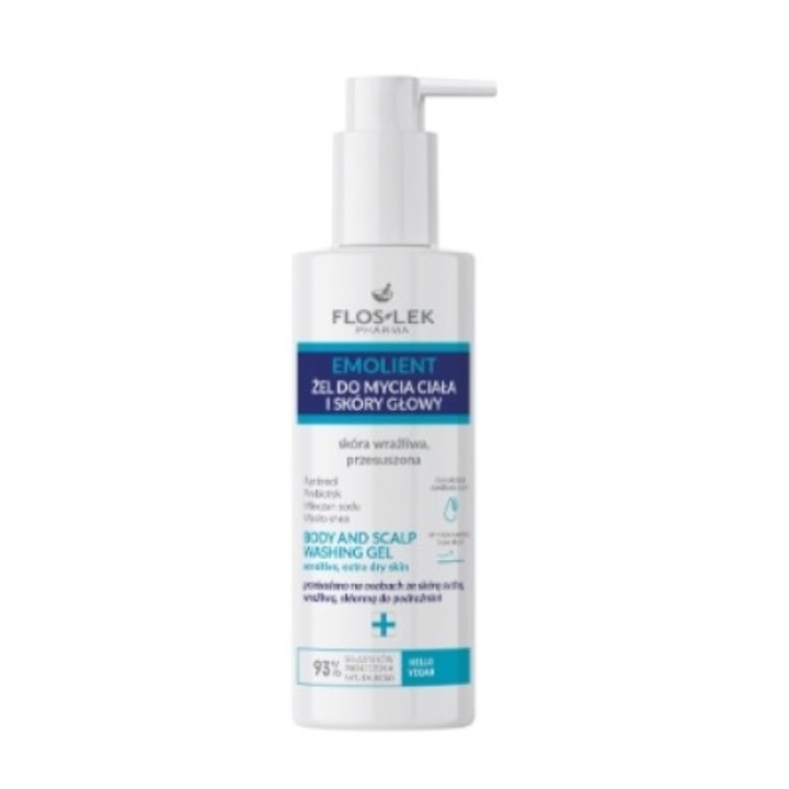 Gél test és fejbőr tisztítására, érzékeny és száraz bőrre, Floslek, bőrpuhító, 175 ml
