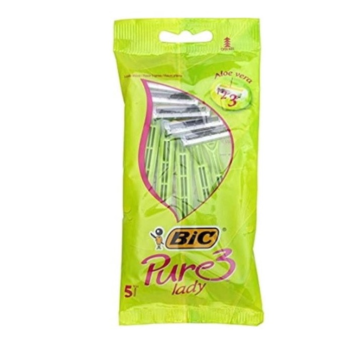 Комплект от 5 самобръсначки, Bic, Pure 3 Lady, Зелен цвят