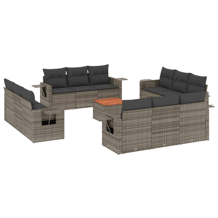 Set mobilier de gradina cu perne, vidaXL, 13 piese, gri, poliratan, 52.78 kg 3256830
