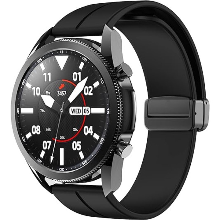Szilikon óraszíj mágneses zárással, állítható, SA&SO General Store®, kompatibilis a Huawei Watch GT 2/3 PRO okosórával, a Samsung Galaxy Watch 46 mm-es vagy bármilyen 22 mm-es szíjszélességű órával, fekete, X47
