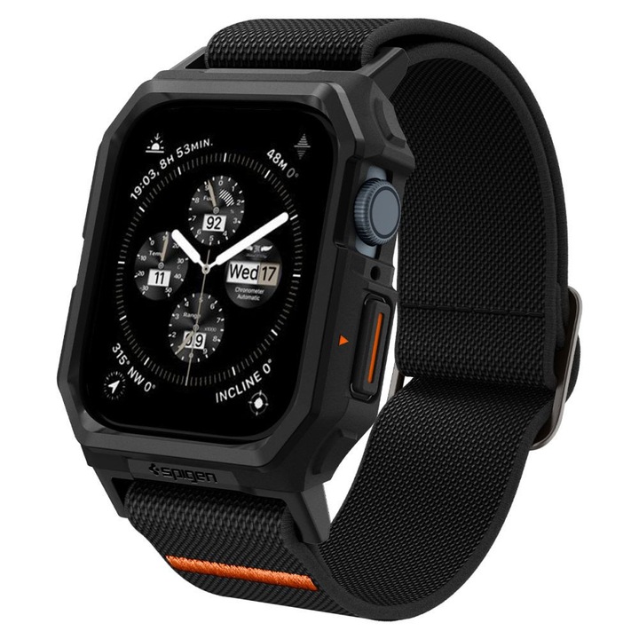 Husa pentru Apple Watch 4 / 5 / 6 / SE / SE 2 / 7 / 8 / 9 (44 / 45mm) + Curea - Spigen Lite Fit "Pro" - Matte Black
