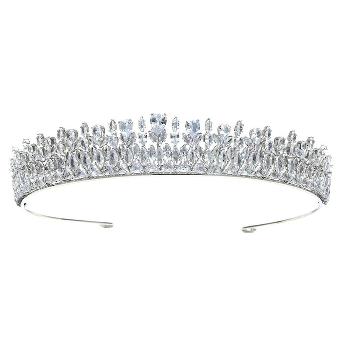 Tiara eleganta Snowdrops, model ingust cu cristale si flori Argintiu