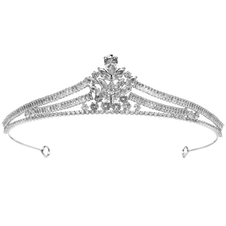 Tiara eleganta Night Angel, model delicat cu cristale dreptunghiulare si ascutite Argintiu