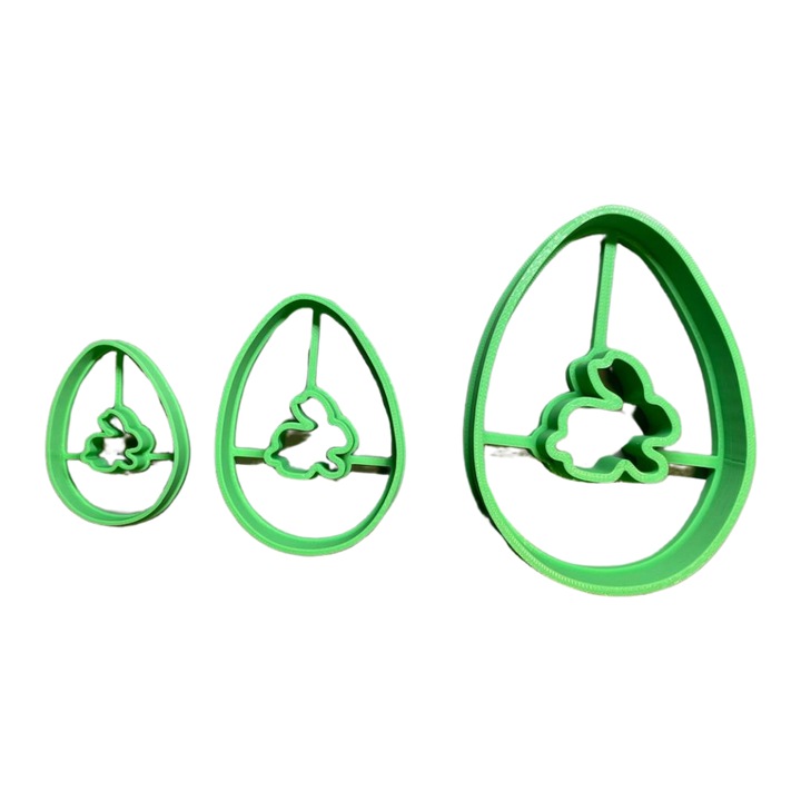 Set 3 decupatoare model ou cu iepuras 50-70-100 mm (diametrul exterior), pentru biscuiti, pasta de zahar, lut, fimo, alte materiale