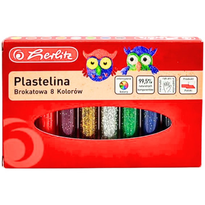 Пластилин Herlitz, 8 цвята с блясък