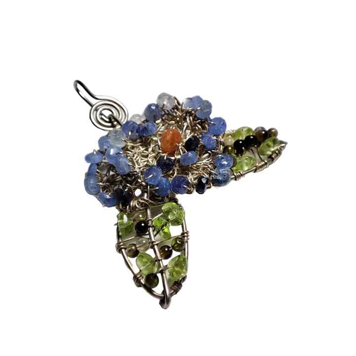 Pandantiv Panseluta de Safire, fir metalic de Argint, Multicolor, 4.5 cm