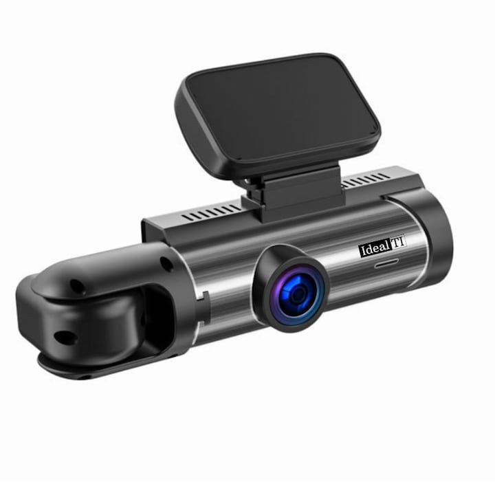 IdealTI Dash Cam, 1080P резолюция, 2 лещи, 170° ултрашироко зрително поле, 3 "16" дисплея, нощно виждане, двойно записване, циклично записване, G-сензор, детекция на движение, черно-сребристо