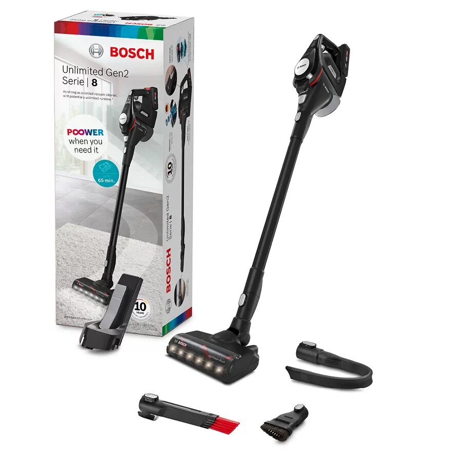 Aspirator vertical fara fir Bosch BCS8214BL Unlimited S8, autonomie 65min, lumini LED, capacitate de colectare 0.4 l, negru