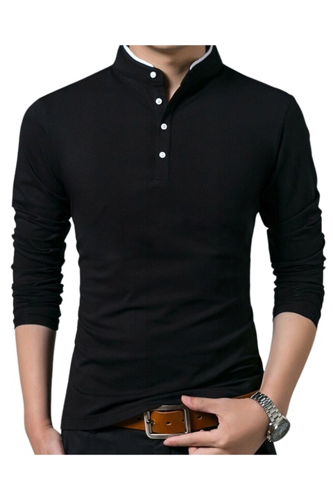 Férfi póló, magas gallérral, Fekete