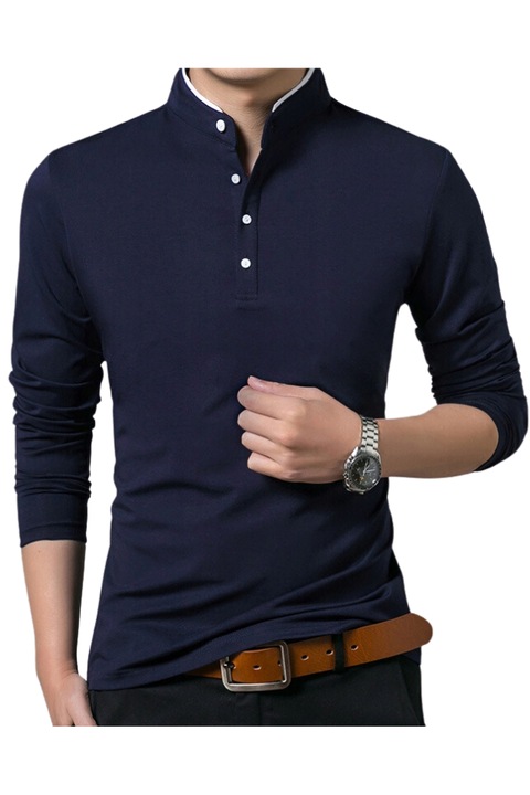 Férfi póló, magas gallérral, Sötétkék