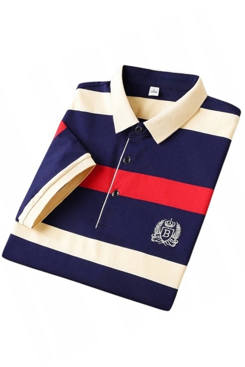 Csíkos férfi póló elegáns és minimalista logóval