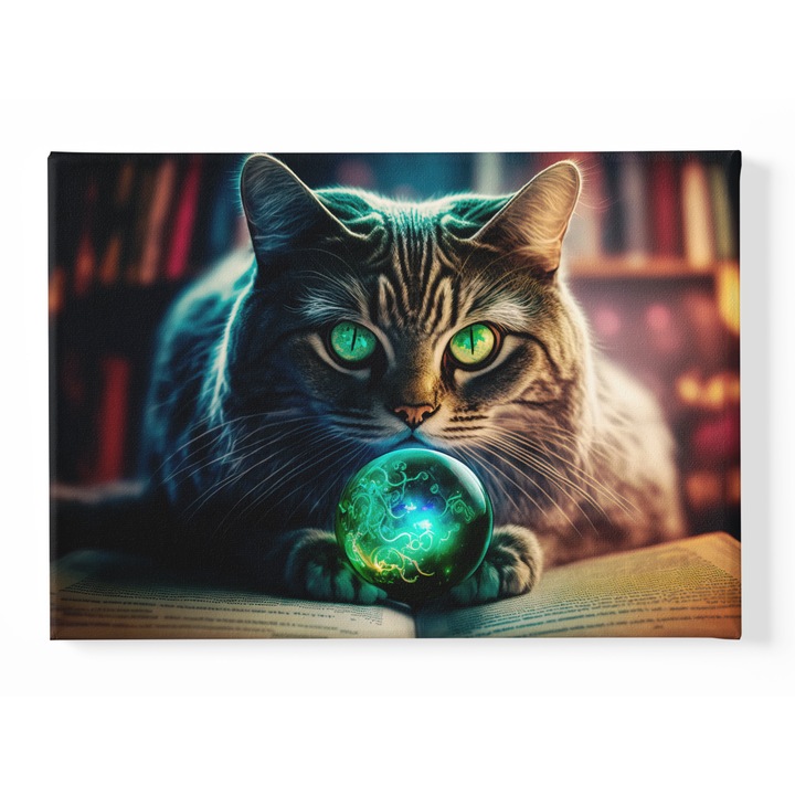 Tablou imprimat cu cerneala UV, 37x25cm, pisica cu ochii verzi model E023