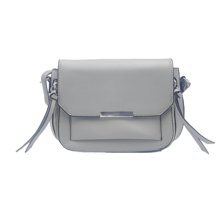 Geanta cu clapa cu inchidere magnetica, accesorizata cu fermoare pe laterale, dimensiuni 23 x 7, 5 x 16